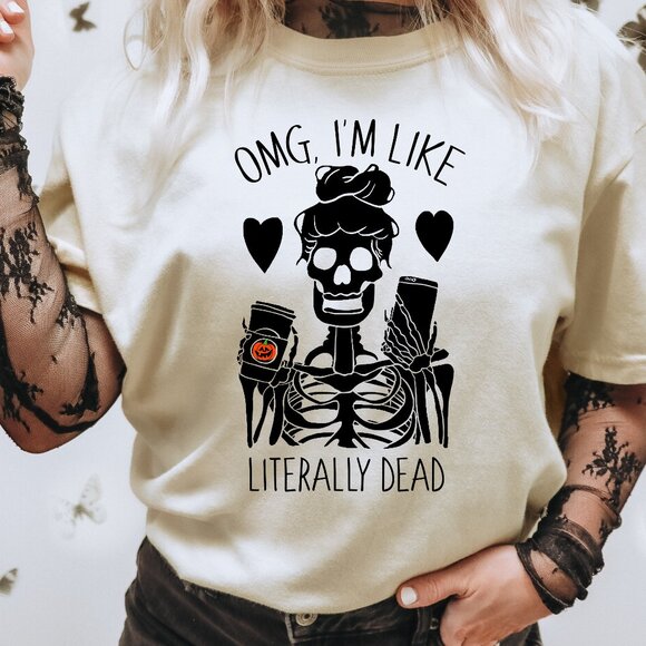 Halloween Shirt Vintage Style Unisex Funny Skeleton Tee - Picture 1 of 3